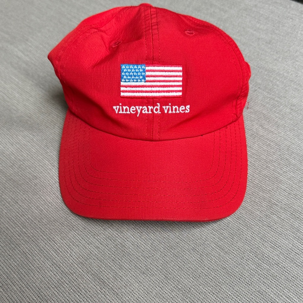 Vineyard Vines Red Hat with Flag Embroidery